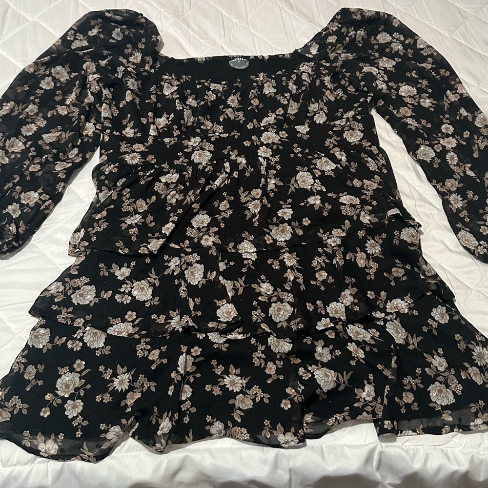 ARULA Black Floral Mini Dress